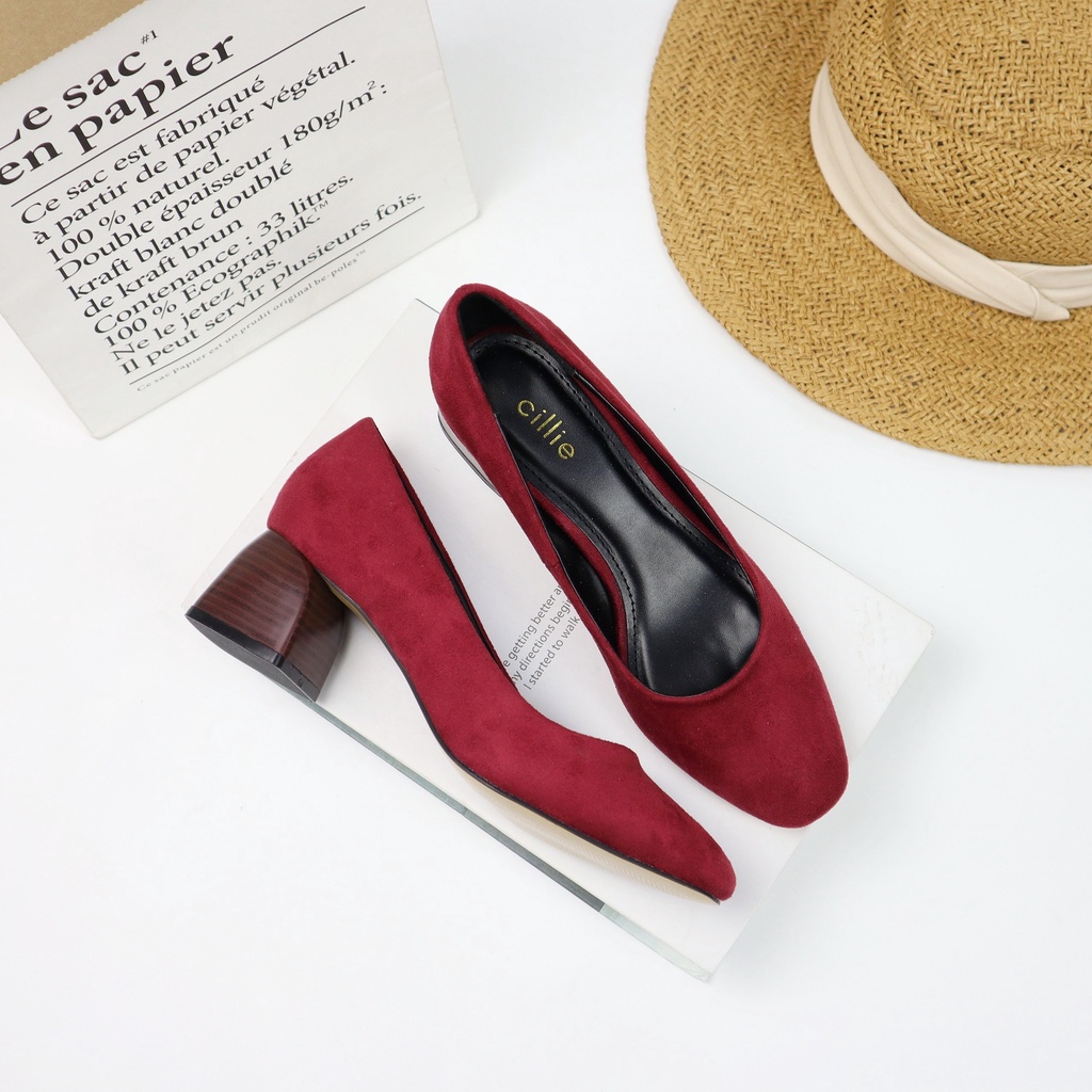 Giày cao gót nữ da lộn mũi vuông cao 5cm 1219