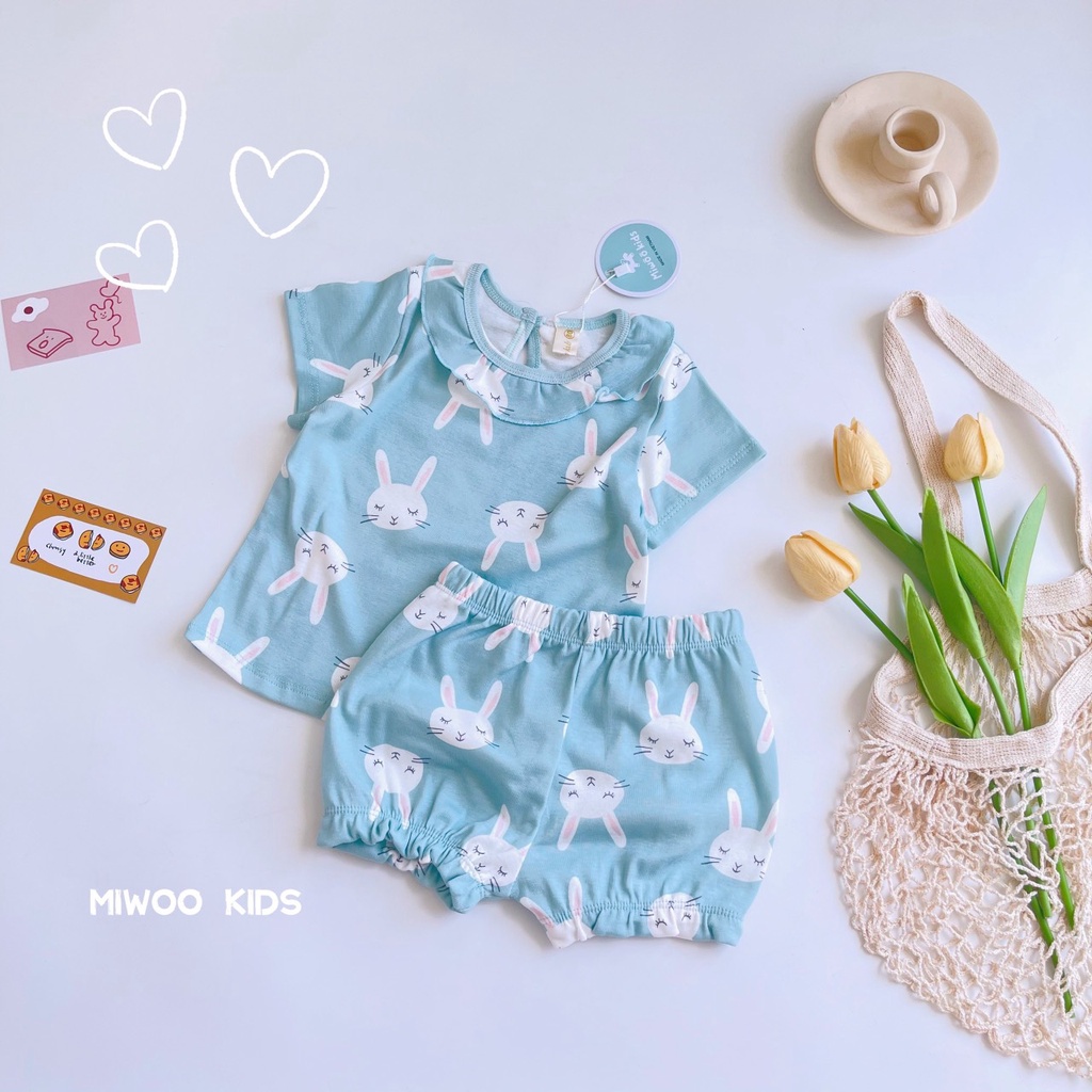 Bộ bé gái viền cổ họa tiết xinh xắn mùa hè HM190