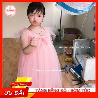 Váy Bé Gái 💖FREESHIP💖 Váy công chúa cho bé cánh tiên hồng cam nơ to đính đá