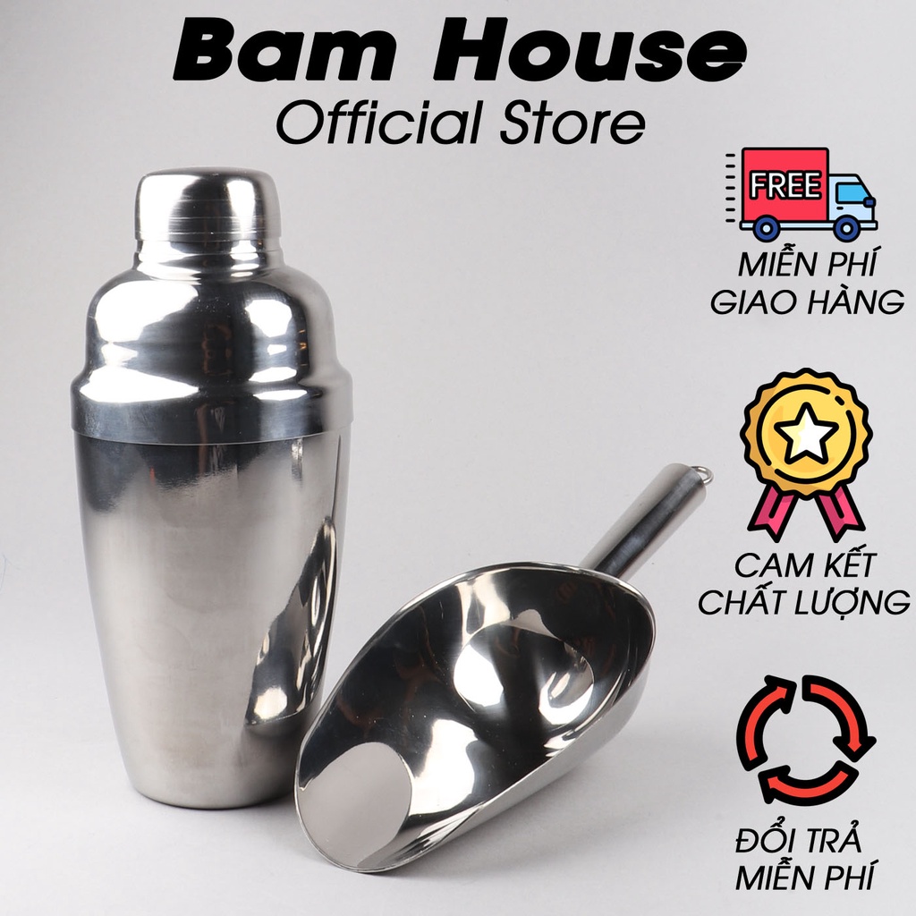 Combo bình lắc và dụng cụ xúc đá inox Bam House nhiều loại dung tích cao cấp BXD01 – Gia dụng bếp