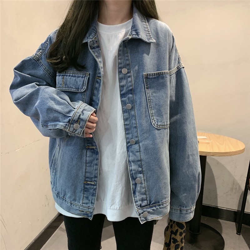 Denim jacket female bf Korean retro tooling loose student long-sleeved outer jacket jacket