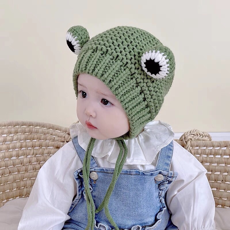 Mũ len lót nỉ hình chú ếch xinh xắn cho bé