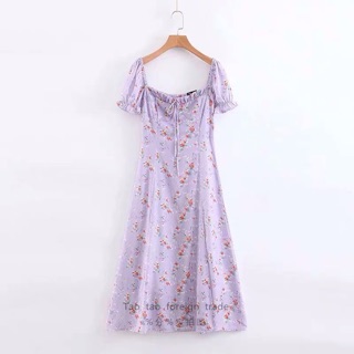 ĐẦM MAXI HOA NHÍ TÍM PASTEL XẺ TÀ