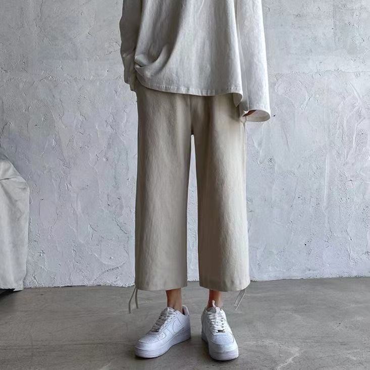 Quần Cotton Lanh Ống Rộng Lưng Cao Thời Trang Cho Nữ