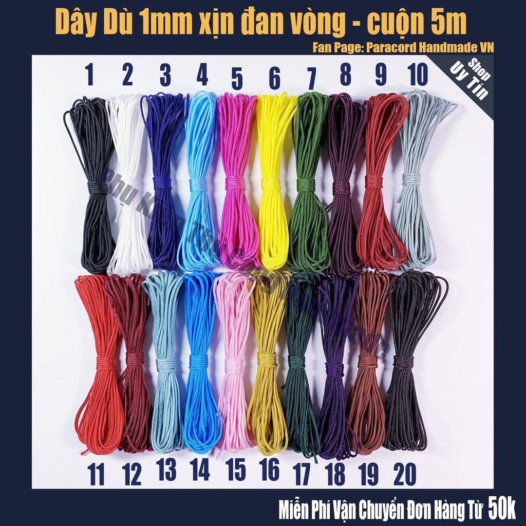 [ DÂY XỊN ] dây dù 1mm đan vòng tay - cuộn 5 mét