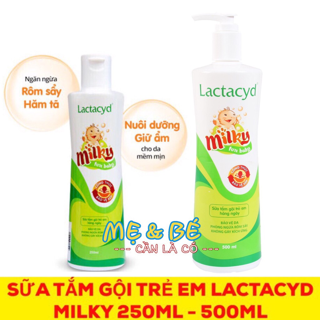 SỮA TẮM GỘI CHỐNG RÔM SẢY LACTACYD MILKY CHO BÉ SƠ SINH 250ML-500ML