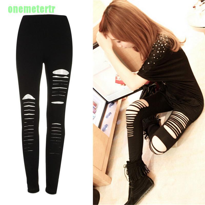 Quần Legging Đen Kẻ Sọc Phong Cách Gothic Quyến Rũ Cho Nữ