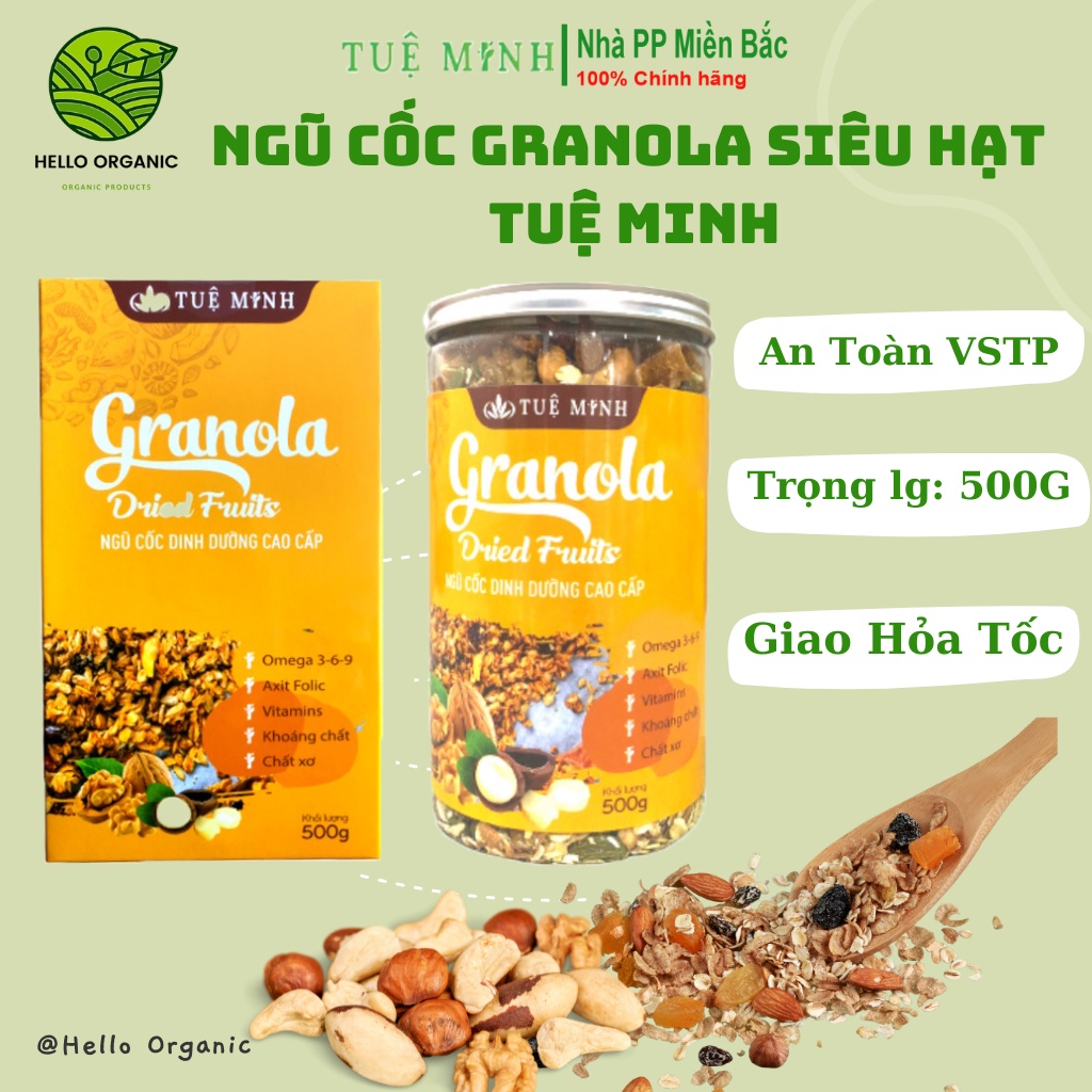 Granola siêu hạt Tuệ Minh( Túi 100g) hạt dinh dưỡng ngũ cốc granola không đường tốt cho sức khỏe dành cho người ăn kiêng