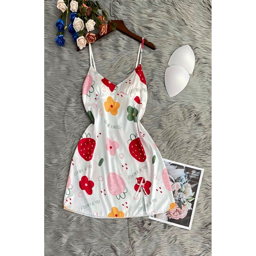 Váy ngủ hai dây lụa latin hoạ tiết siêu ngọt ngào | BigBuy360 - bigbuy360.vn