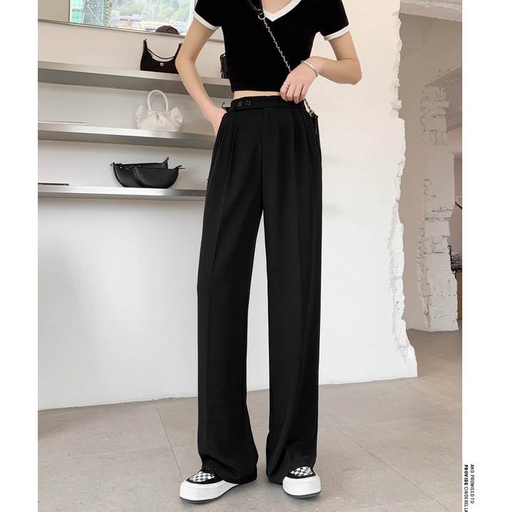 Quần Dài Lưng Cao Ống Suông Rộng Không Biến Dạng 49537