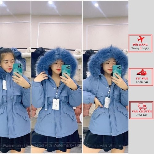 Áo parka nữ lót lông có mũ tháo rời cao cấp ulzzang Hàn Quốc mùa thu đông