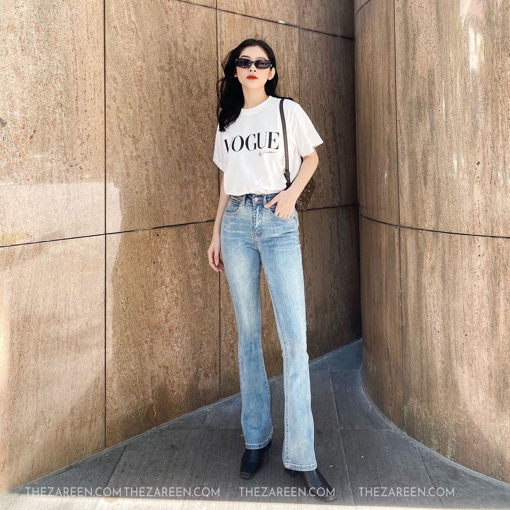 QUẦN JEANS DÀI ỐNG LOE BASIC ZAREEN JEA106 XANH NHẠT