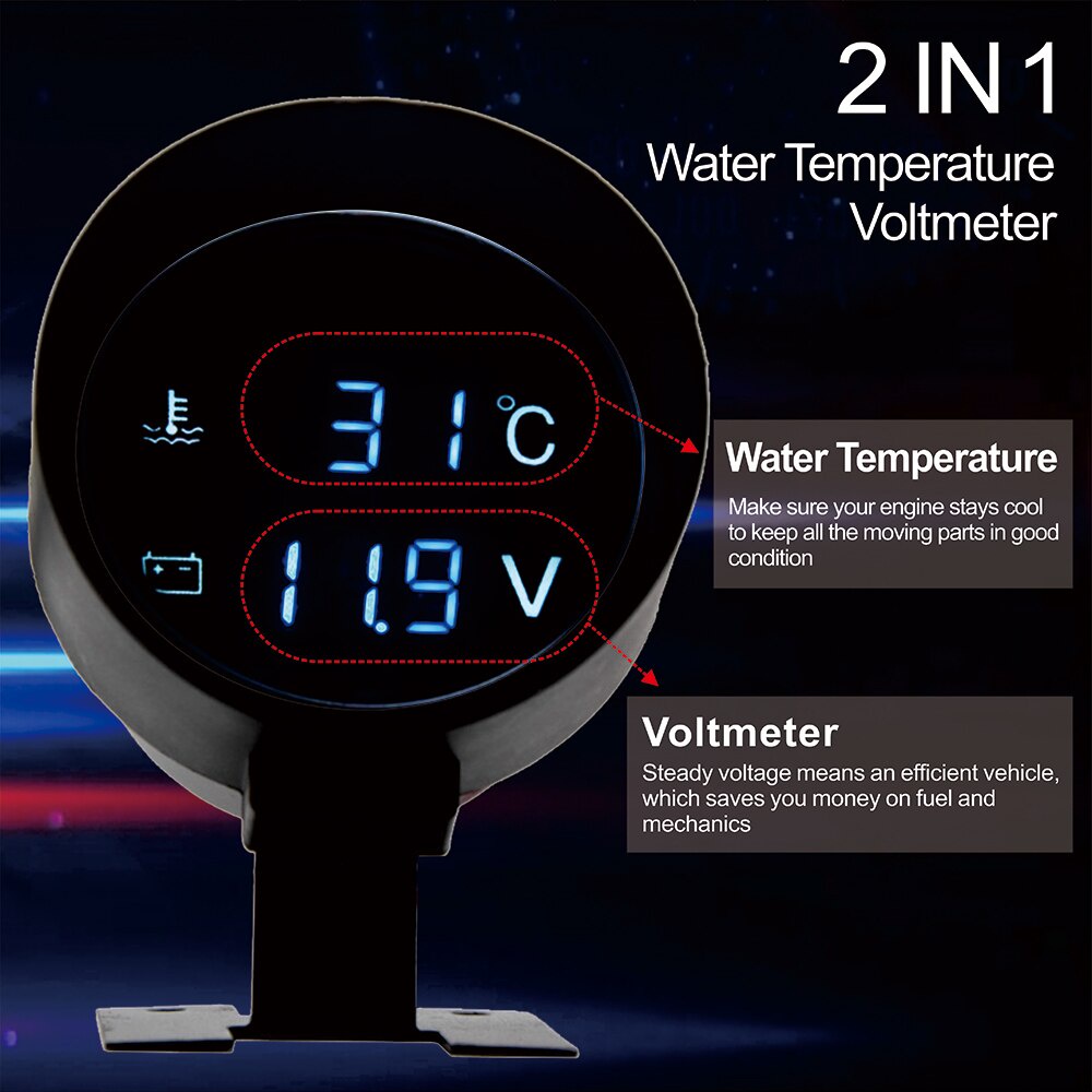 Đồng Hồ Đo Nhiệt Độ Nước / Vôn Kế / Vôn Kế 2 Trong 1 12v 24v Hình Tròn Kỹ Thuật Số Cho Xe Hơi / Xe Tải