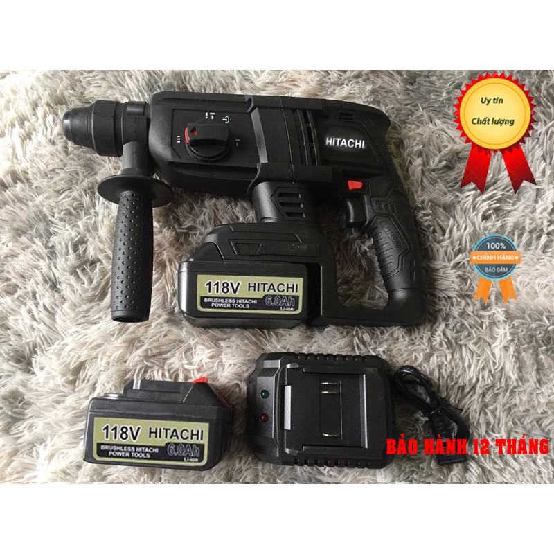Máy khoan bê tông  HITACHI dùng pin 118V-2 pin khủng 10cell máy không chổi than, lõi đồng