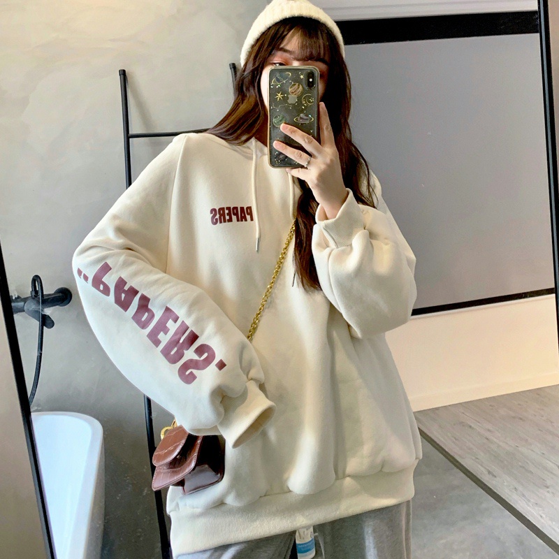 Áo hoodie nữ form rộng dài tay mũ trùm đầu FIRST DATE màu hồng dễ thương SMZ | BigBuy360 - bigbuy360.vn
