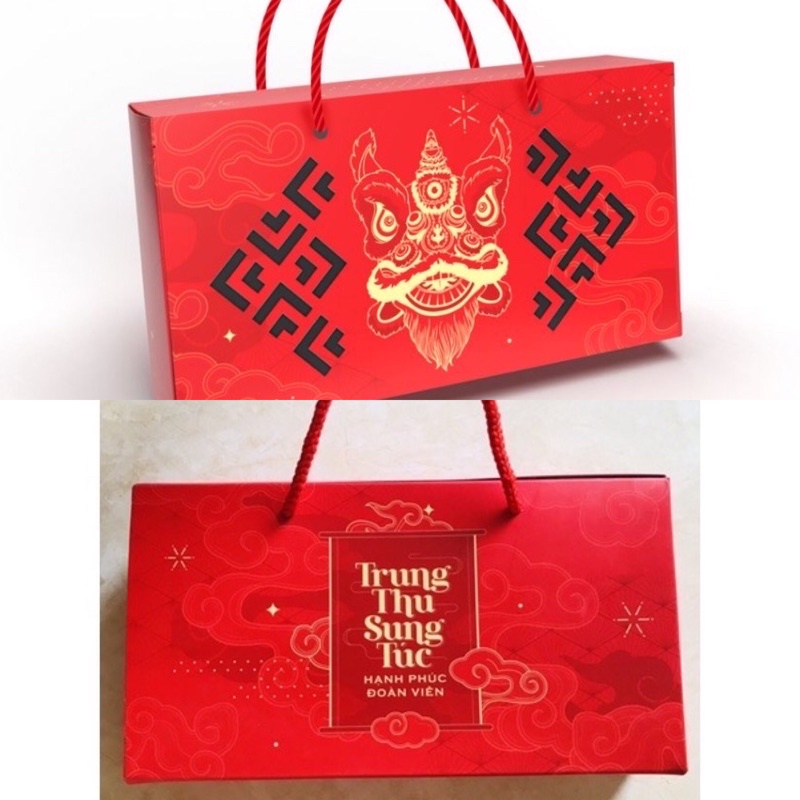 Túi hộp đựng 2 bánh trung thu 125-250g mẫu Lân Đỏ