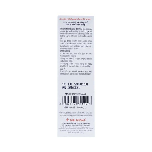 Dầu Gội Dược Liệu Trí Chấy Aladin Chiết Xuất Từ Thiên Nhiên