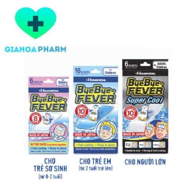 Miếng dán hạ sốt Byebye Fever  túi 2 miếng - Làm mát nhanh, dành cho sơ sinh, trẻ em, người lớn