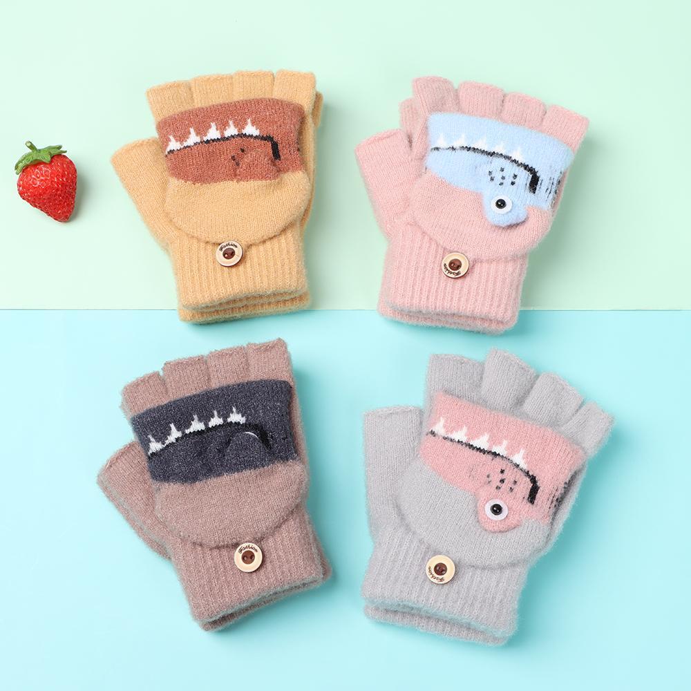 1 Đôi Găng Tay Hở Ngón Dày Dặn Mềm Mại Giữ Ấm Cho Bé 5-12 Tuổi