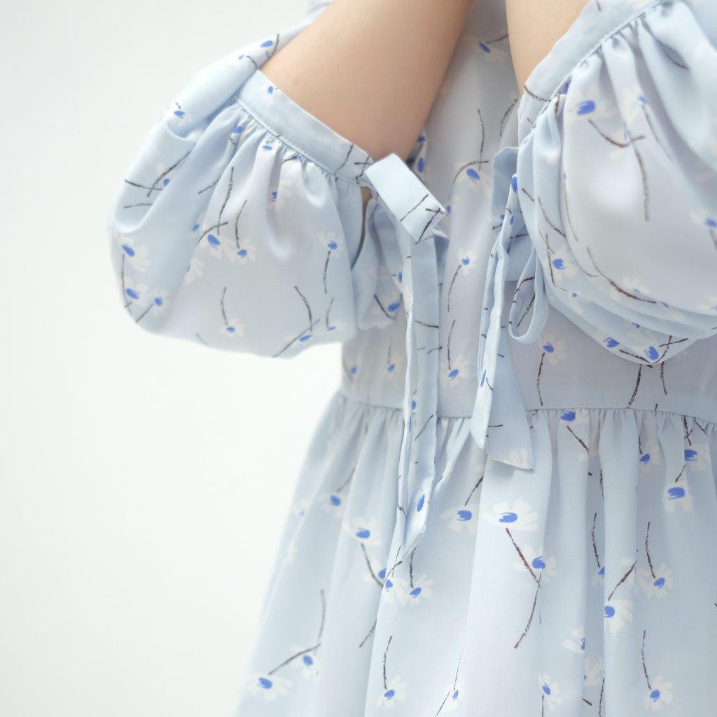 Áo babydoll hoa cúc xanh
