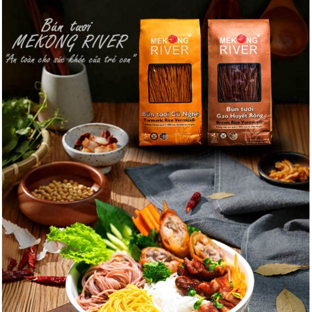 Bún Tươi Củ Nghệ Mekong River Gói 300G - 100% màu tự nhiên từ gạo, củ nghệ