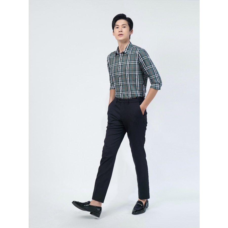 Áo sơ mi dài tay nam OWEN AS220888D công sở Vải Sợi Tre cao cấp Màu Kẻ Caro Xanh Đen Trắng Cam Dáng Ôm Tà Lượn Không Túi