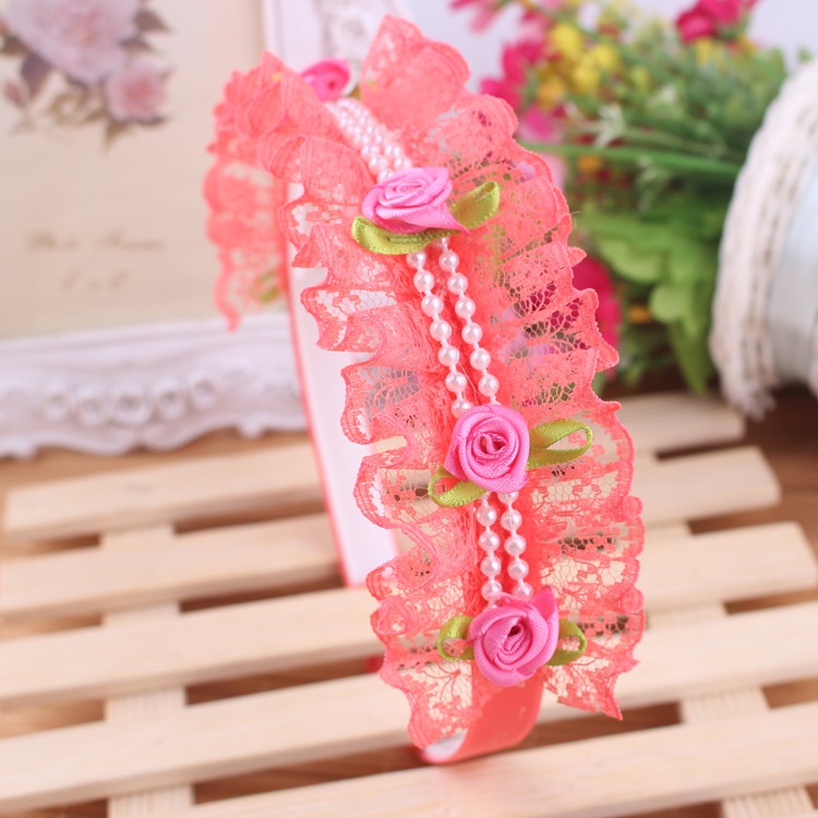 Cài tóc băng đô hàn quốc ren lưới hoa hồng cho bé BE13