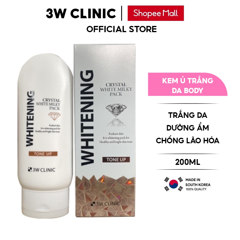 Kem Ủ Trắng Body Nâng Tone 3W Clinic Hàn Quốc Crystal White Milky Body Lotion giúp trắng da và dưỡng ẩm 200ml