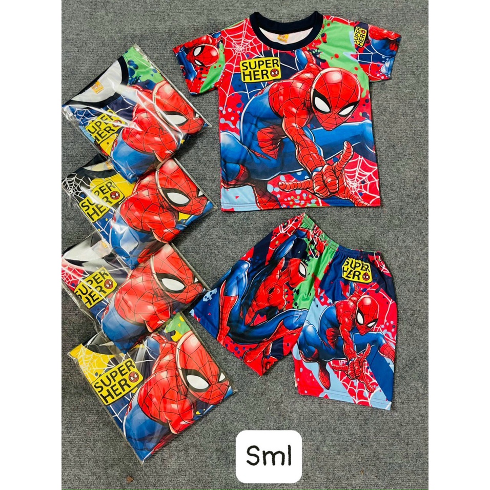 Combo 3 bộ, Quần áo HÓA TRANG Siêu nhân anh hùng in 3d có tay - không kèm mặt nạ size 20-25kg