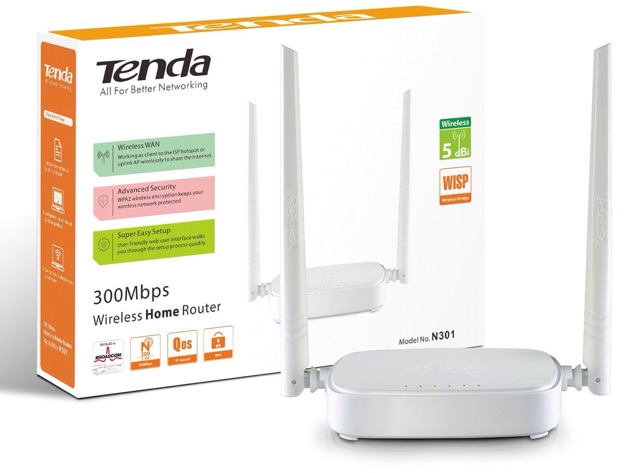 Thiết bị phát sóng WIFI 2 anten tốc độ 300M TENDA N301 (Trắng) | BigBuy360 - bigbuy360.vn