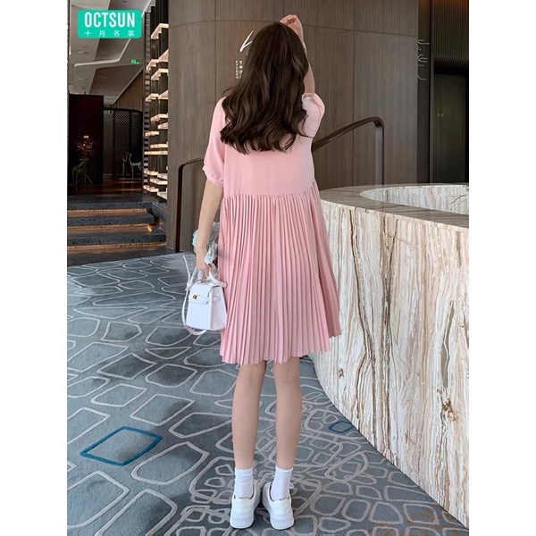 Váy bầu,Đầm bầu cho những ngày chớm thu - Dáng suông phối thân dập li trẻ trung , năng động ( size 45-80kg) Ms 6740.
