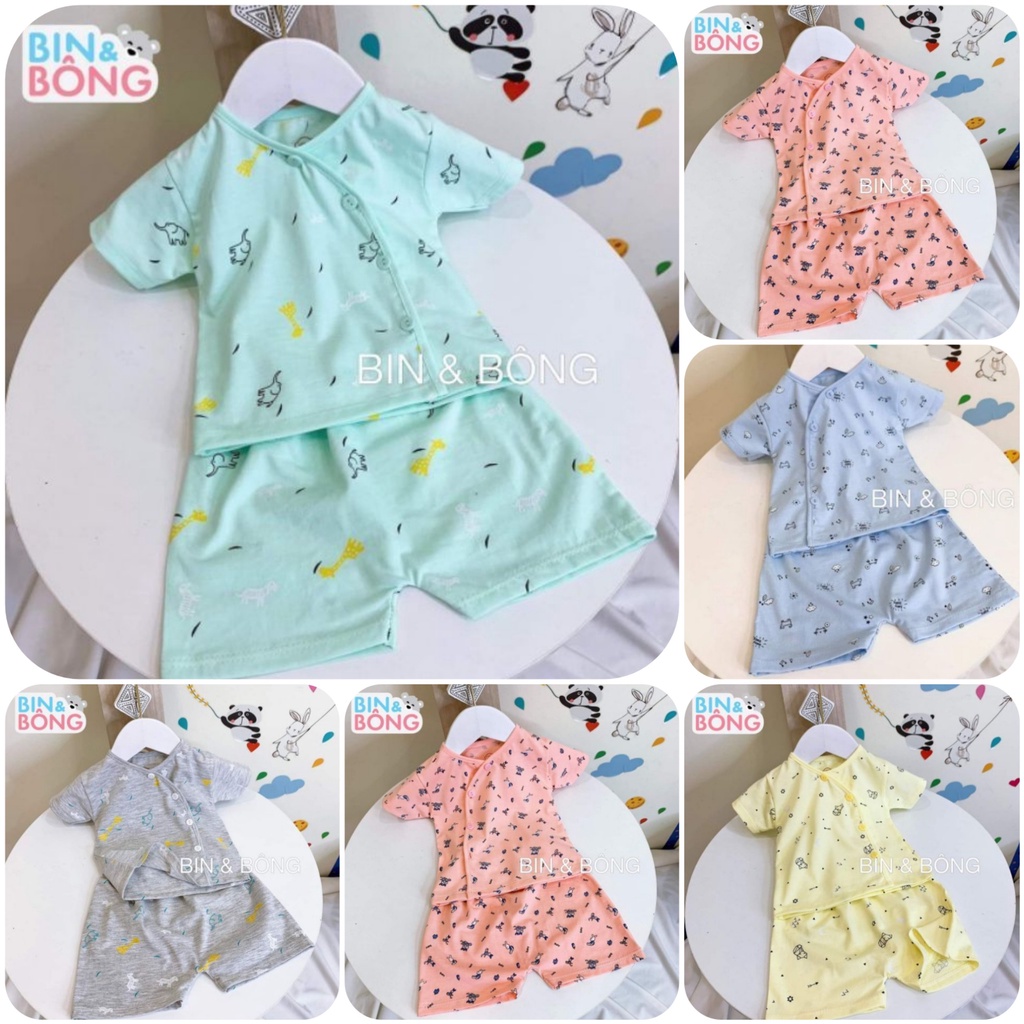 Bộ Quần Áo Cotton Cộc Tay Họa Tiết Unchi Cho Bé 3-8kg