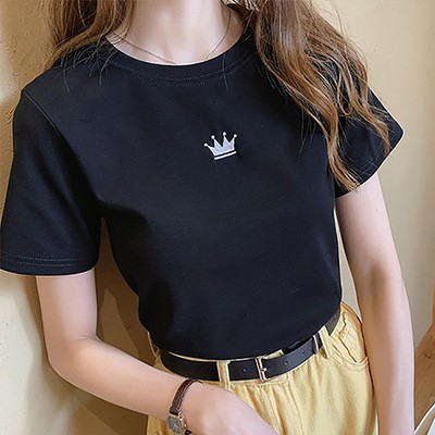 Áo Thun Tay Lỡ Cổ Tròn Dáng Ôm Thêu Họa Tiết Thời Trang Mùa Hè Hàng Mới Dành Cho Bạn Nữ