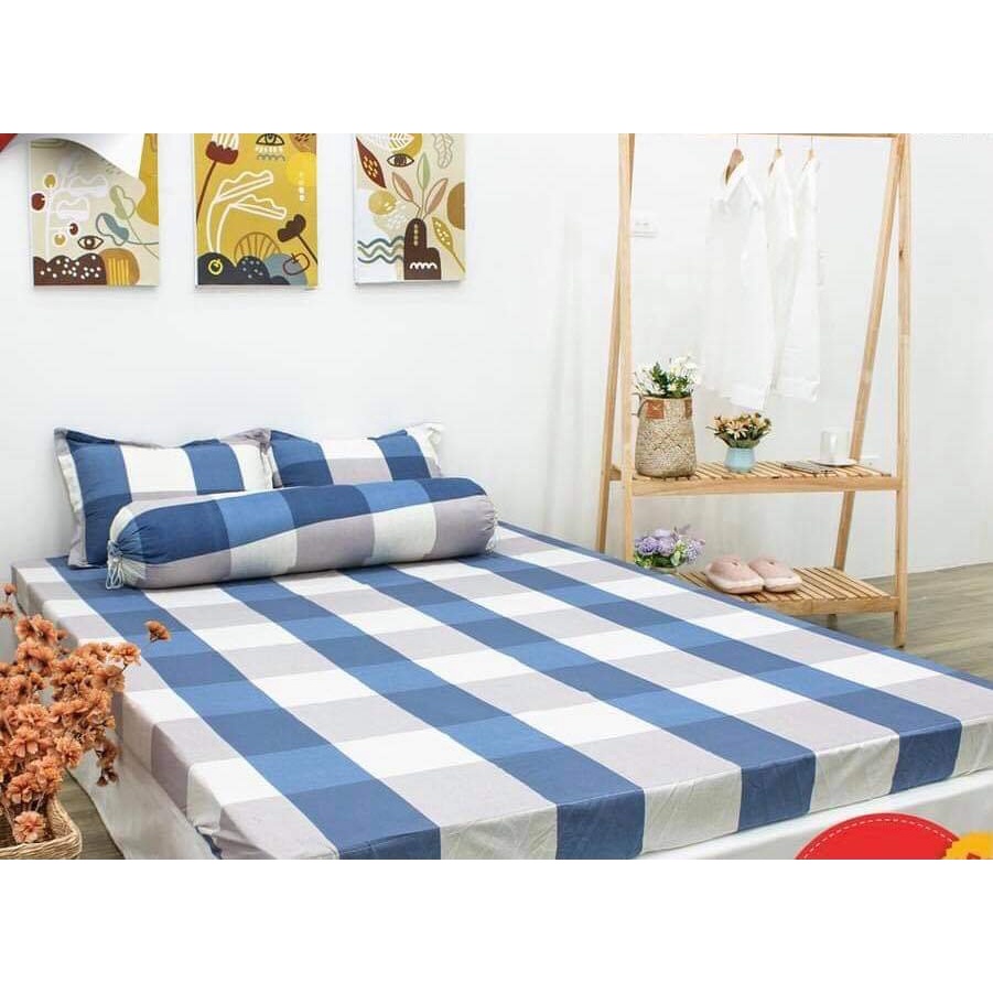 Bộ Ga gối 80x1m91 ga 2 vỏ gốiCotton Poly-mẫu kẻ bao diêm