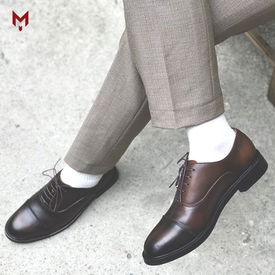 Giày Tây Oxford Captoe MAD Brown công sở nam da bò cao cấp thời trang phong cách hàn quốc