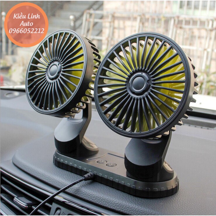 Quạt đôi mini, quạt làm mát không khí, quạt điều hòa, quạt điện xoay 360 độ trên ô tô, xe hơi, bàn làm việc (MỚI NHẤT)