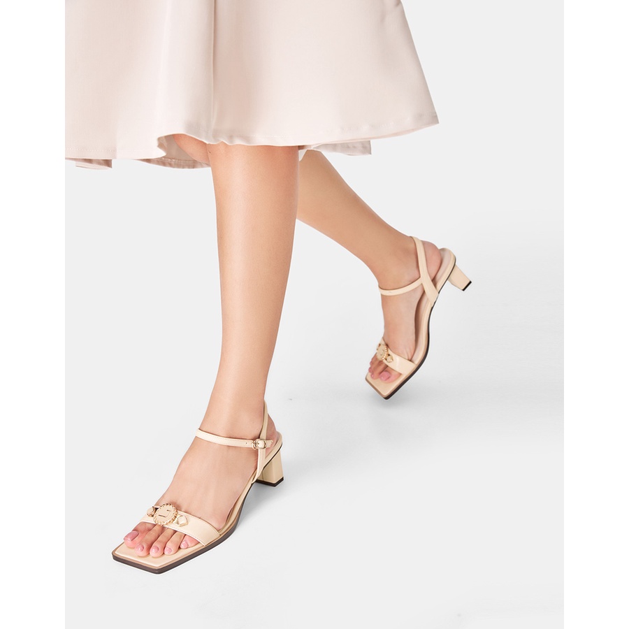 Giày Sandal Nữ 5cm Thời Trang JUNO Mũi Vuông Khoá Trang Trí Quai Mặt Giày SD05075