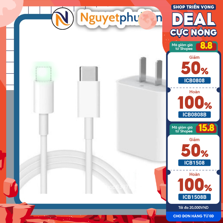 Bộ Sạc Nhanh PD 20W Type C To Hỗ Trợ Công Suất Tối Đa IP12,13 Cáp Sạc Nhanh + Củ Sạc Nhanh BH 12 tháng 1 Đổi 1