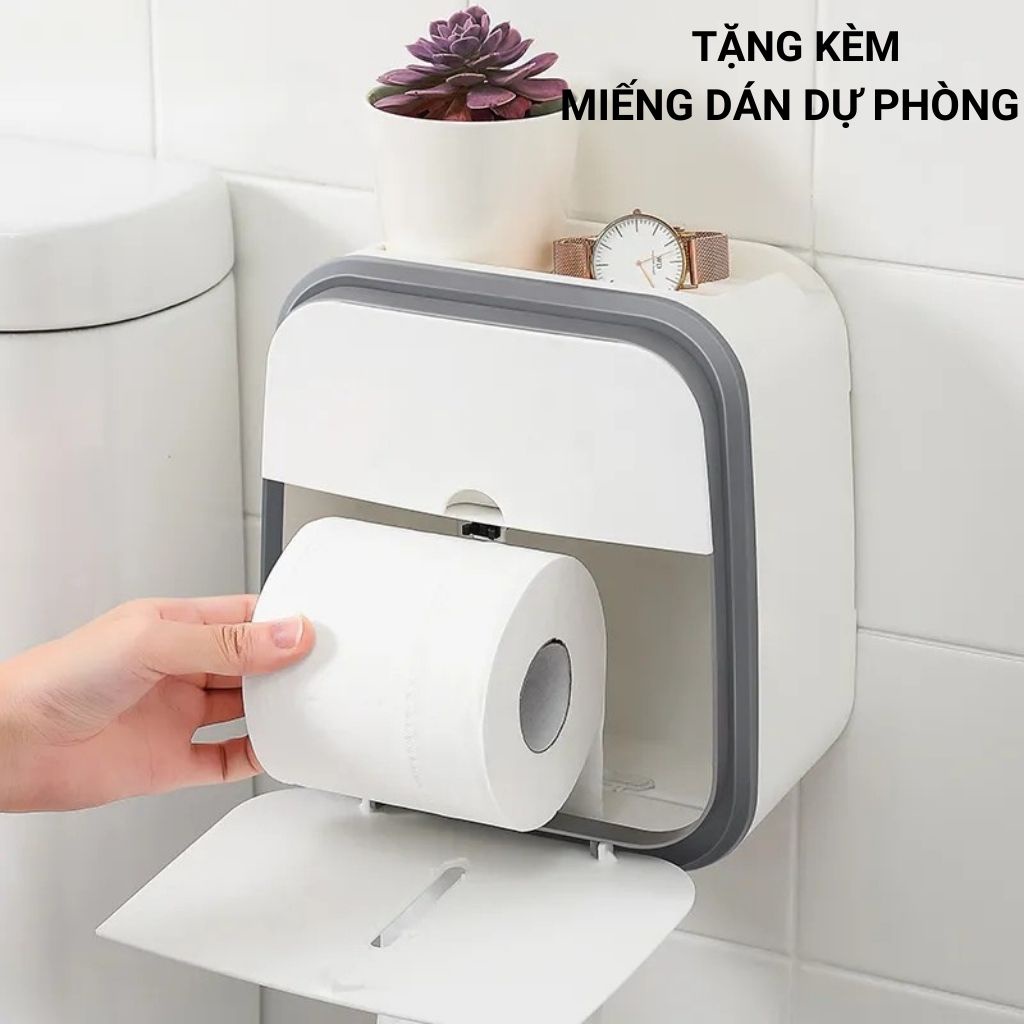 Hộp Đựng Giấy, Kệ dán tường, Hộp đựng giấy vệ sinh cao cấp 2 tầng chống nước, tiện dụng ( tặng kèm miếng dán tường)