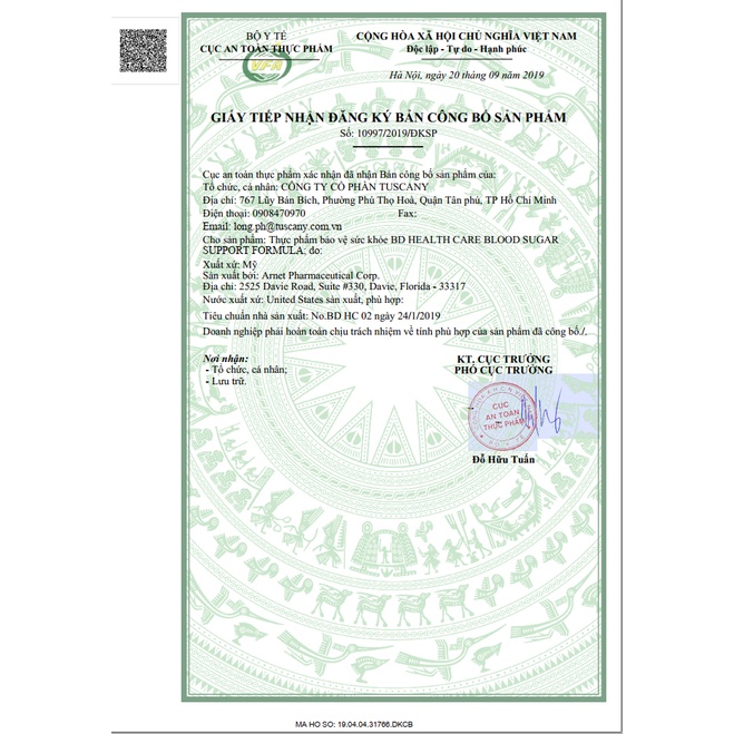 Thực Phẩm Bảo Vệ Sức Khỏe BD HEALTH CARE BLOOD SUGAR SUPPORT FORMULA