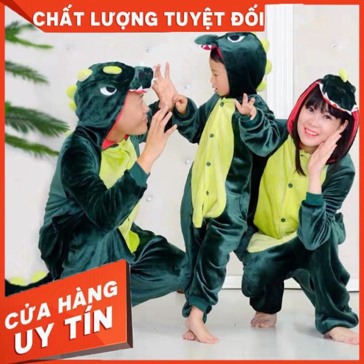 Bộ Đồ Ngủ Khủng Long Xanh - Cá Sấu Xanh Hình Thú Liền Thân Pijama Cho Nam Và Nữ Chất Đẹp - Hàng nhập khẩu