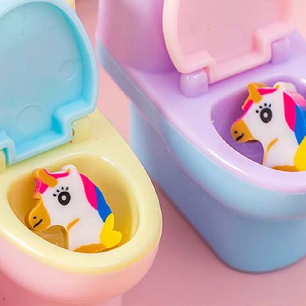 1 Đồ gọt bút chì hình bồn cầu có khay đựng gôm sáng tạo