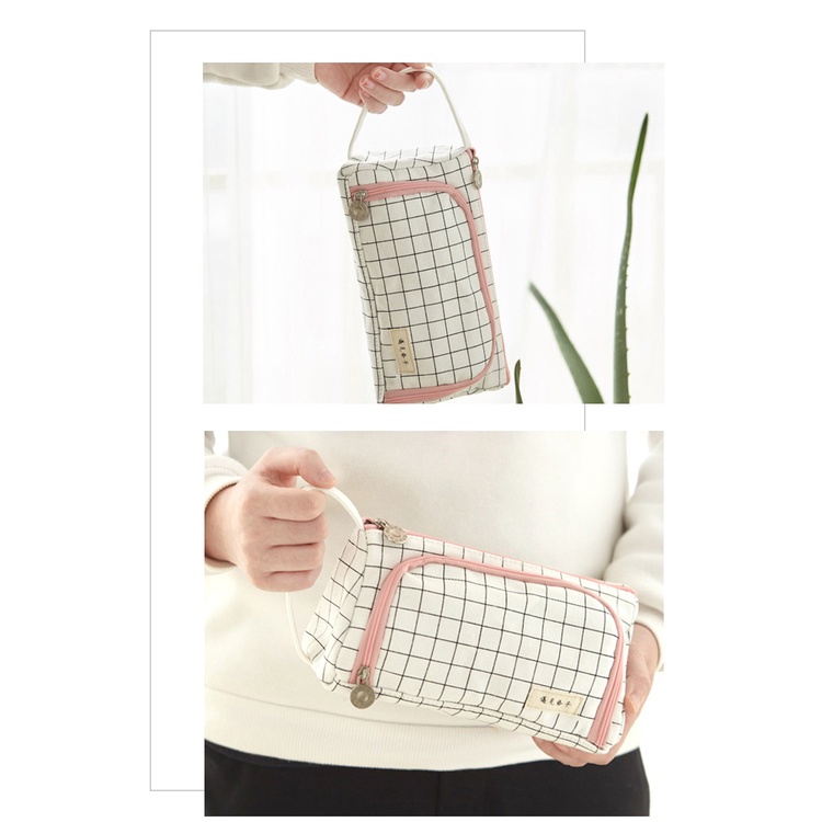 Hộp bút vải canvas Angoo túi bút double pen case bóp viết nhiều ngăn đa năng phong cách hàn quốc 7 màu tùy chọn
