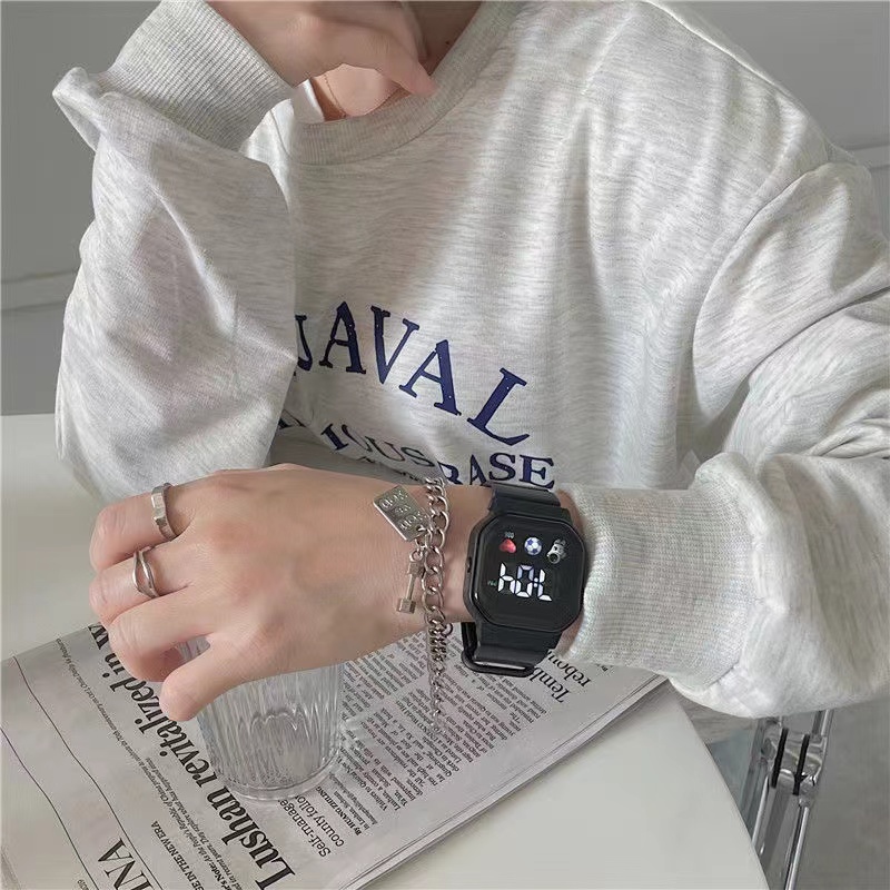Đồng Hồ Đeo Tay Điện Tử Đèn LED Mặt Vuông Màu Trơn Họa Tiết Phi Hành Gia Trái Tim Phong Cách Hàn Quốc Cho Học Sinh Nam Nữ