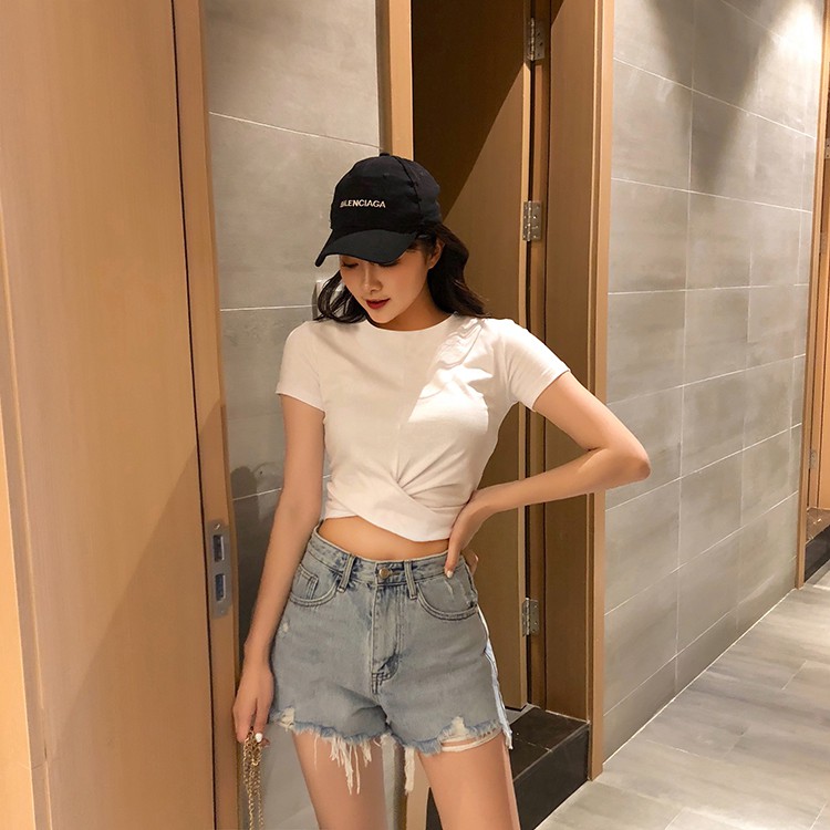 Áo CropTop Nữ Xoắn Eo Kiểu Bó Ôm Body - Áo Thun Nữ Cộc Tay Dáng Ngắn