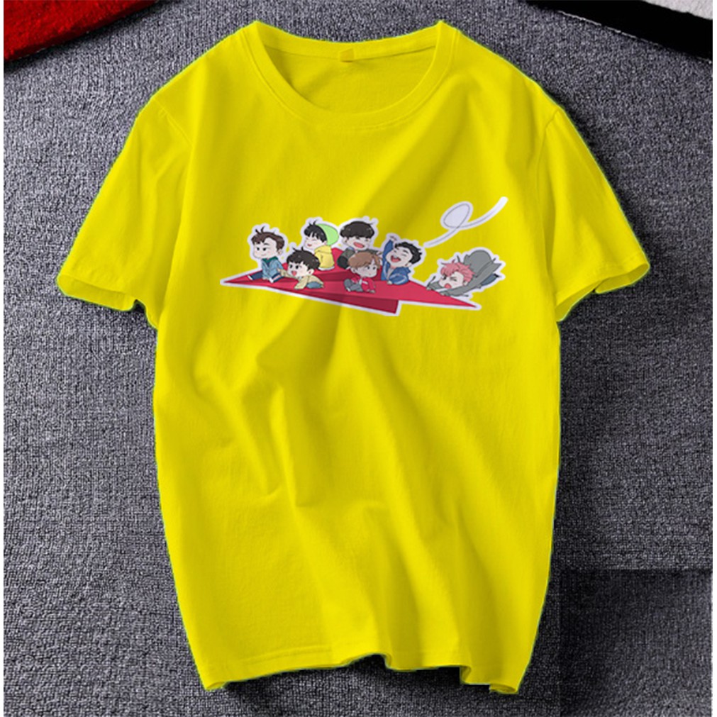 Áo thun Cotton Unisex - Fan IKON Hàn Quốc - K-Pop - Chibi - IKON và máy bay giấy