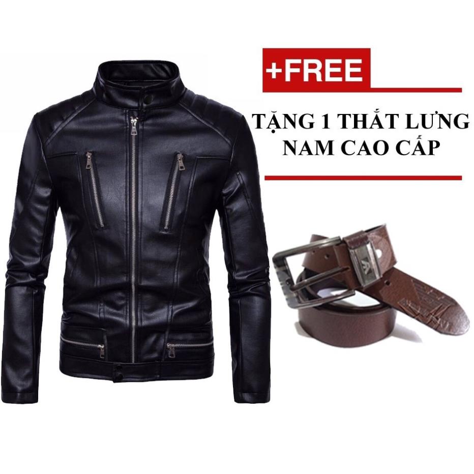 Áo khoác nam da thái AK95 (đen) + Tặng kèm 1 thắt lưng cao cấp