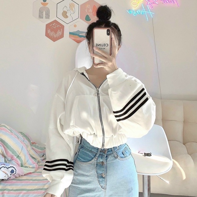 Áo Khoác Nỉ Form Rộng Lửng Sọc Tay Unisex Nam Nữ