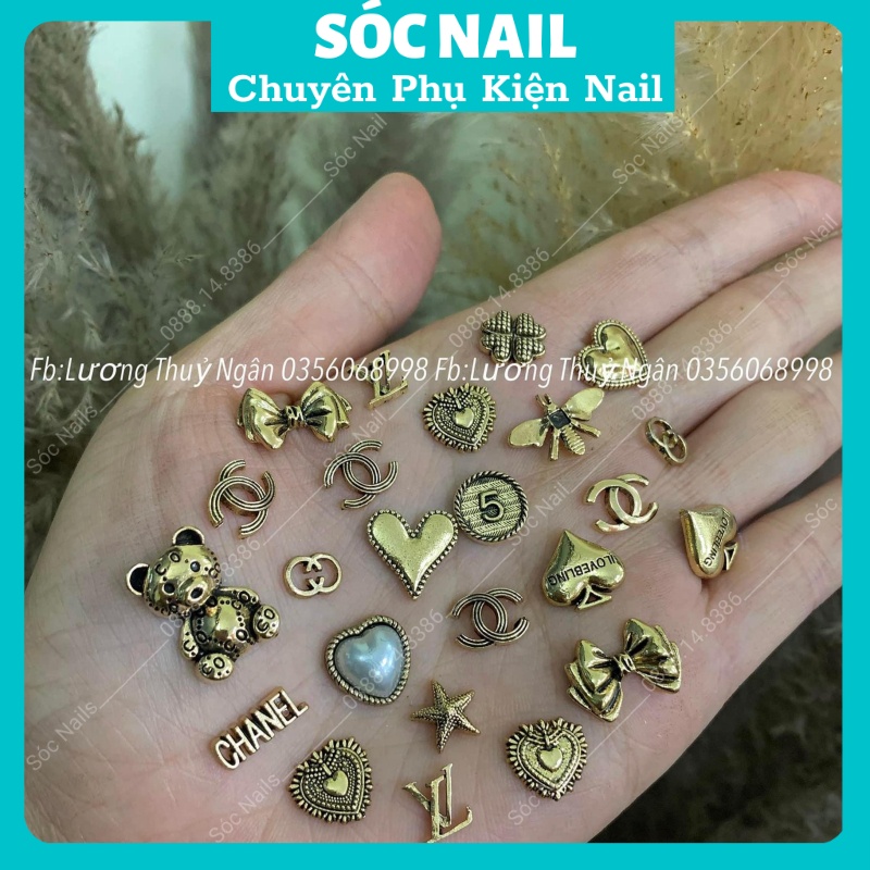 Charm Hoạt Hình Kim Loại Gắn Móng Nail Hình Gấu , Trái Tim , Ngôi Sao