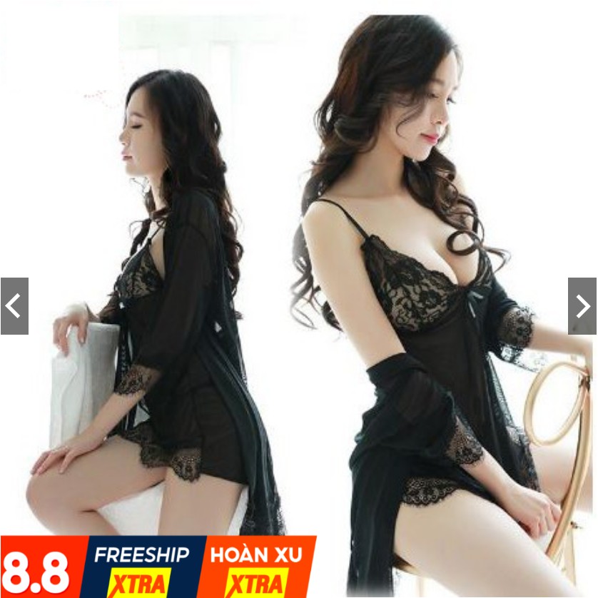 Nhiều màu, Set váy ngủ + áo choàng ren cao cấp (tặng quần chip sexy) MS3010